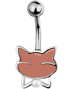 Kitten With Pearl Navlepiercing - Sølvfarget og Rosa