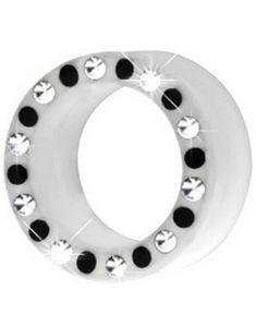 Silikon Piercing Tunnel i Hvit med Svarte & Klare Stener