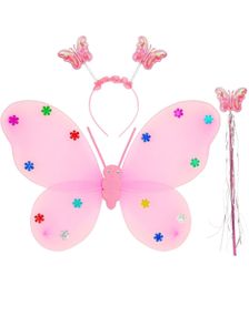 Rosa Sommerfugl Vinger, Hårbøyle og Tryllestav til Barn