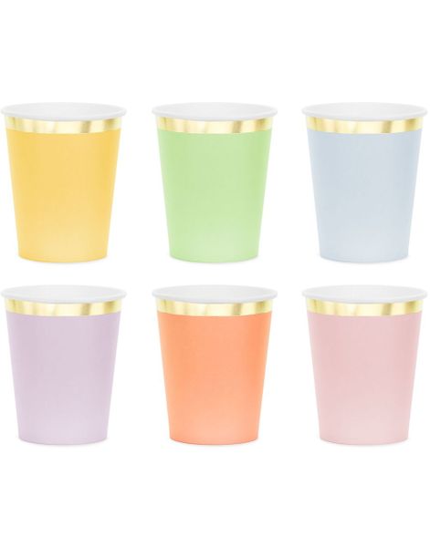 6 stk Pappkrus med Gullfolierte Kant 220 ml - 6 Forskjellige Farger