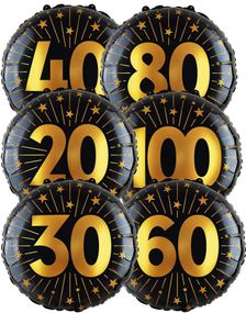 Jubileum Folieballong - Rund Svart og Gullfarget Folieballong 46 cm