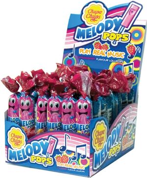 48 stk Chupa Chups Melody Pops Fløyte med Jordbærsmak - Hel Eske