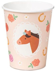 6 stk Pappkrus med Hest og Blomster 220 ml - Flowers & Horses Party