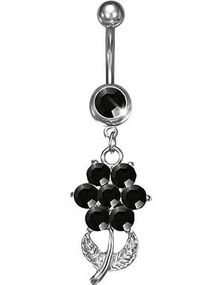 Lekker Navlepiercing med Anheng av Blomst og Svarte CZ Stener