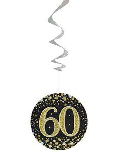 6 stk 60-Års Bursdag Svart og Gullfarget Holografiske Swirls