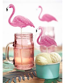 6 stk Flamingo Kaketopper 22 cm - Aloha Tropical