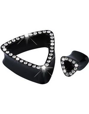 Trekantformet Svart Piercing Tunnel med Hvite Stener