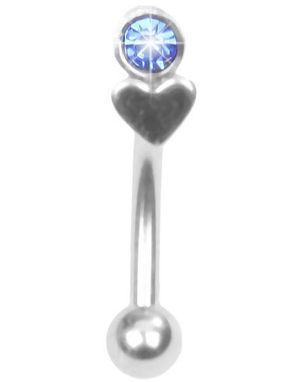 Øyenbrynspiercing med Hjerte og Blå Sten - 1.2 x 8 mm