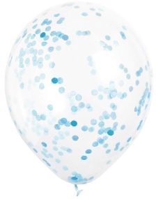 6 stk 30 cm Gjennomsiktige Ballonger med Lys Blå Konfetti
