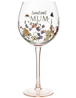 Elegant Gin Glass "Loveliest Mum" Med Blomster Tema