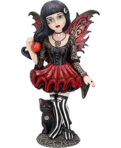 Hazel - Gotisk Fairy Figur med Svart Katt 16 cm
