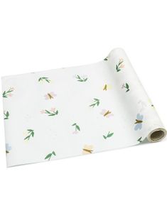 Hvit Bordløper med Blomster og Sommerfuglmotiv - 40 cm x 5 meter