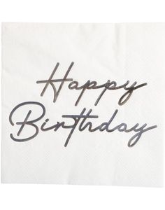 16 stk Hvite Happy Birthday Servietter med Sølv Skrift 33x33 cm