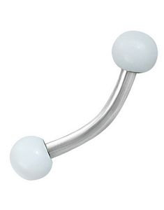 Banana Øyenbrynspiercing med Runde Hvite Kuler - 1.2 x 8 mm