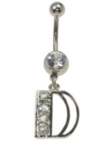 Pen Navlepiercing Dekorert med Stener & Bokstaven D