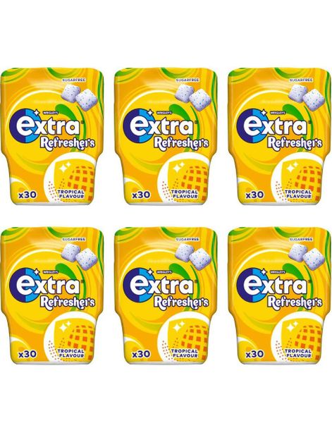 6 stk Extra Refreshers Tropical Flavour Tyggegummi Boks 67g - Hel Eske