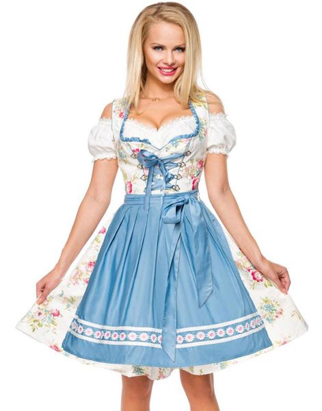 Hvit Luksus Oktoberfestkjole med Blomstermotiv
