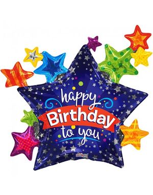 Happy Birthday - STOR Stjerneformet Folieballong 91 cm