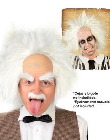 Einstein/Beetlejuice Baldcap med Parykk