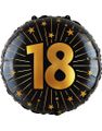 18-års Feiring - Svart og Gull Folieballong 46 cm