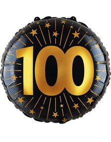 100-års Feiring - Svart og Gull Folieballong 46 cm