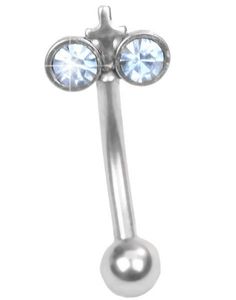 Øyenbrynspiercing med Lys Blå Stener og Kors - 1.2 x 8 mm
