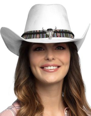 Hvit Cowboyhatt med Snor og Emblem