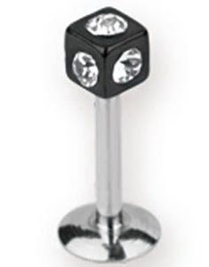 Tøff Labret med Firkantet Svart Kule med Klare Stener