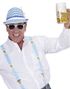 Rutete Blå og Hvit Oktoberfesthatt med Fedoraform, Fjær og Bånd