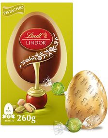 Lindt Lindor Melkesjokolade Egg - Stort Sjokoladeegg og Pistasj Trøffelsjokolader 260 gram