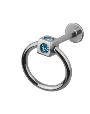 Labret m/Firkantet Kule & Blå Stener - Strl 1.2 x 8 mm med 3 mm kule
