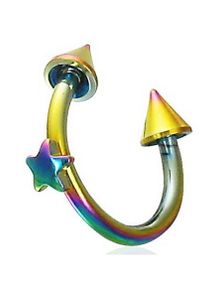 Flerfarget Rund Øyenbrynspiercing med Stjerne & Spike Kuler - 1,2 x 10 mm