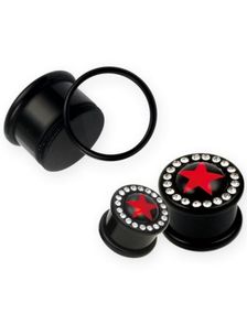 Rød Stjerne og Klare Stener - Svart Piercing Plugg