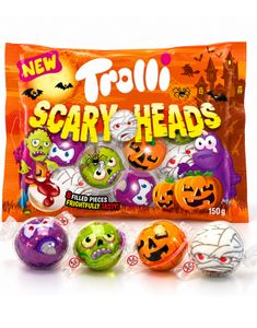 Trolli Scary Heads - Skumkuler med Fyll og Forskjellige Halloweenmotiver 150 gram