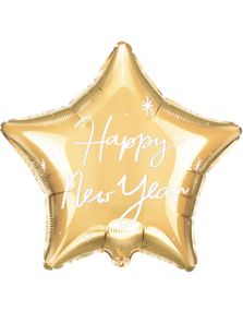 Happy New Year - Stjerneformet Gullfarget Folieballong med Tekst 47x50 cm