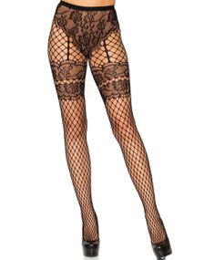 French Knyte Pantyhose - Svart Nettingstrømpebukse