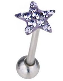 Tungepiercing med Stjerneformet Lilla Toppkule & Stener 