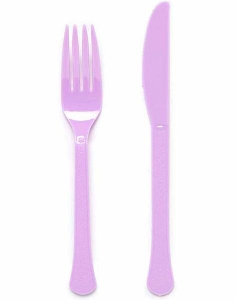 24 Delers Gjenbrukbart Lavendelrosa Plastbestikk