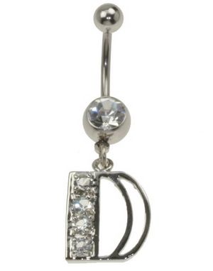 Pen Navlepiercing Dekorert med Stener & Bokstaven D