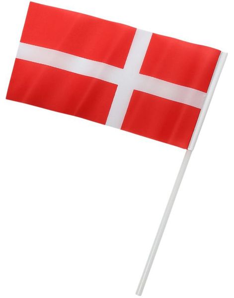 6 stk Danske Håndflagg på Pinne 14x21 cm