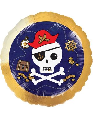 Gullfoliert Folieballong med Piratmotiv 45 cm - Piratfest