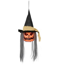 Hengende Gresskardekorasjon med Heksehatt, Lys og Lyd 45 cm