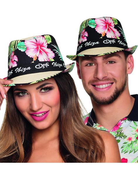 Beige Ibiza Stråhatt med Hawaii-Motiv