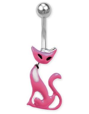 Stilig Navlepiercing med Rosa Katt og Bevegelig Ledd