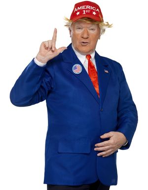Donald Trump Sett med Kostymejakke, Caps, Slips og Pin