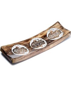 Avlang Røkelsesholder i Mangotre med Hamsa Motiver - 27,5 cm