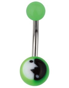 Modern Yin Yang Navlepiercing i Grønn/Svart/Hvit