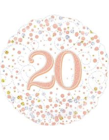 20 Års Feiring - Hvit og Rosegull Holografisk Folieballong 45 cm