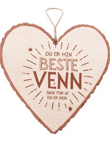 "Du Er Min Beste Venn" Hjerteformet Skilt i Tre 15x15 cm