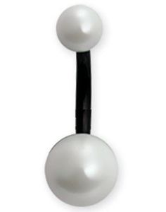 Svart Navlepiercing med Hvite Perler